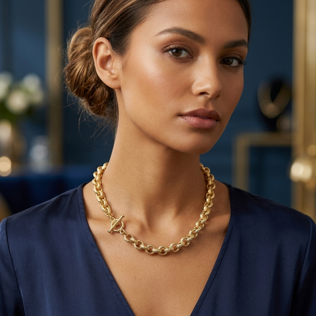 Classic Gold Geometric Rolo Chain Layering Necklace