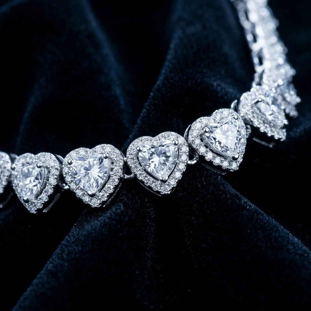 Gold Sparkling Crystal Heart Cluster Pendant Necklace