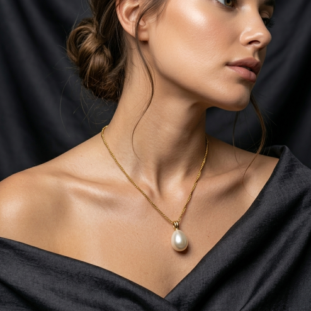 Gold Twisted Rope Chain Mother of Pearl Necklace