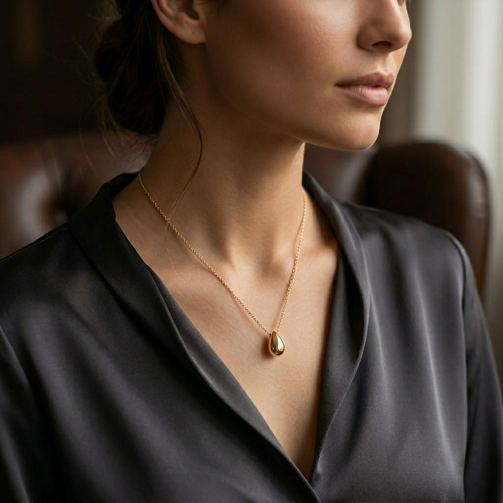 Silver Teardrop Sparkle Statement Drop Pendant Necklace