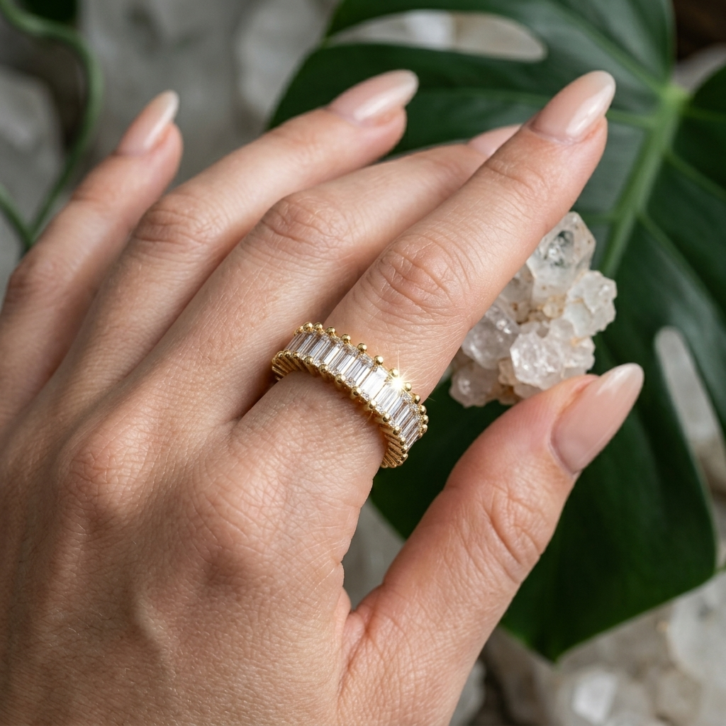 Gold Double Row Crystal Eternity Band Ring