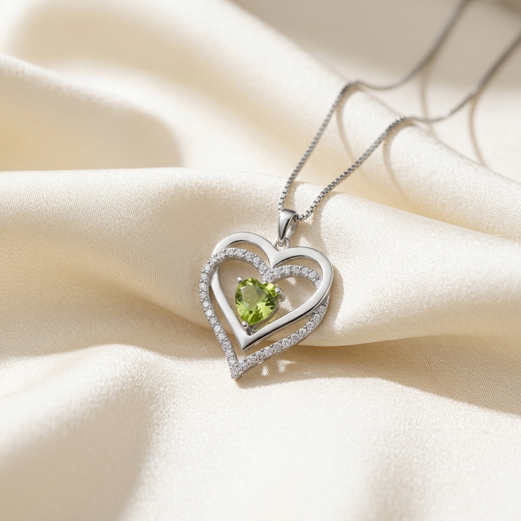 Silver Birthstone Crystal Heart Shaped Pendant Necklace