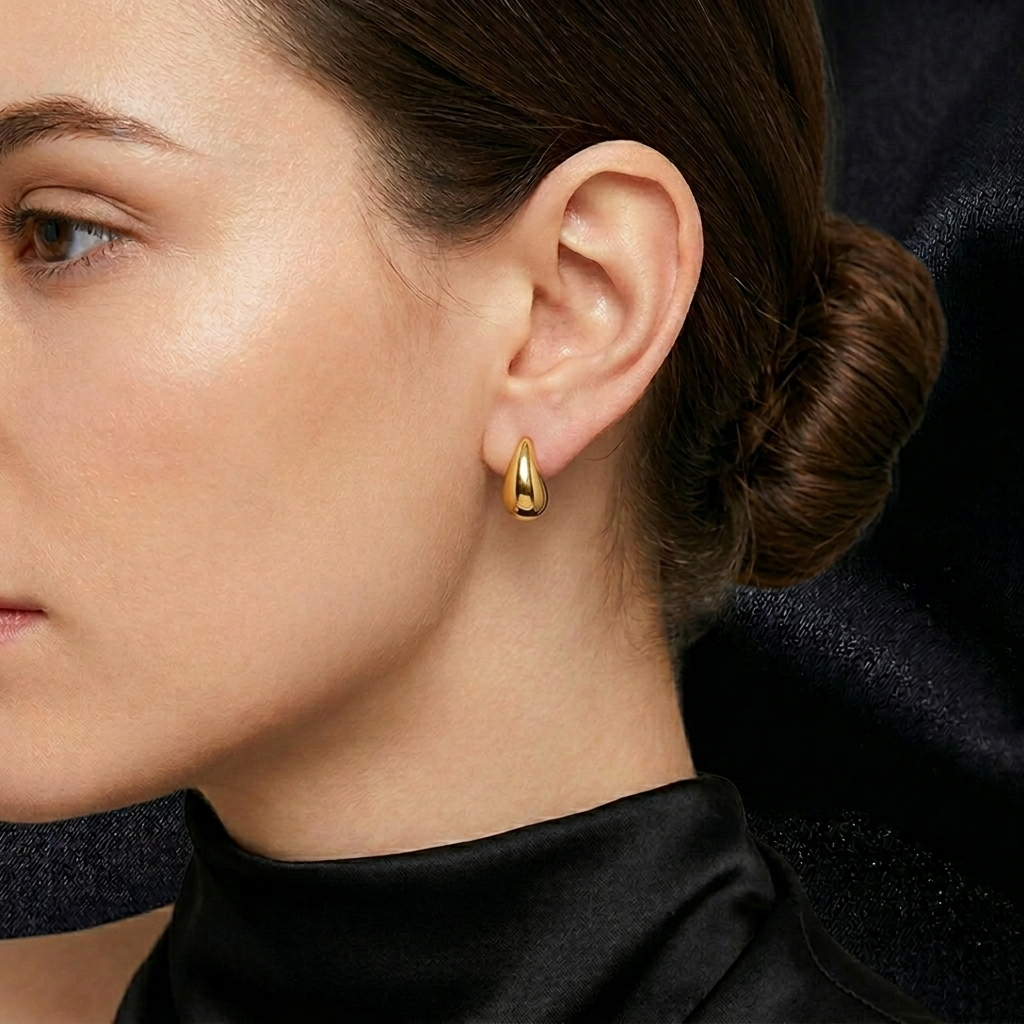 Gold Chunky Dome Teardrop Stud Earrings