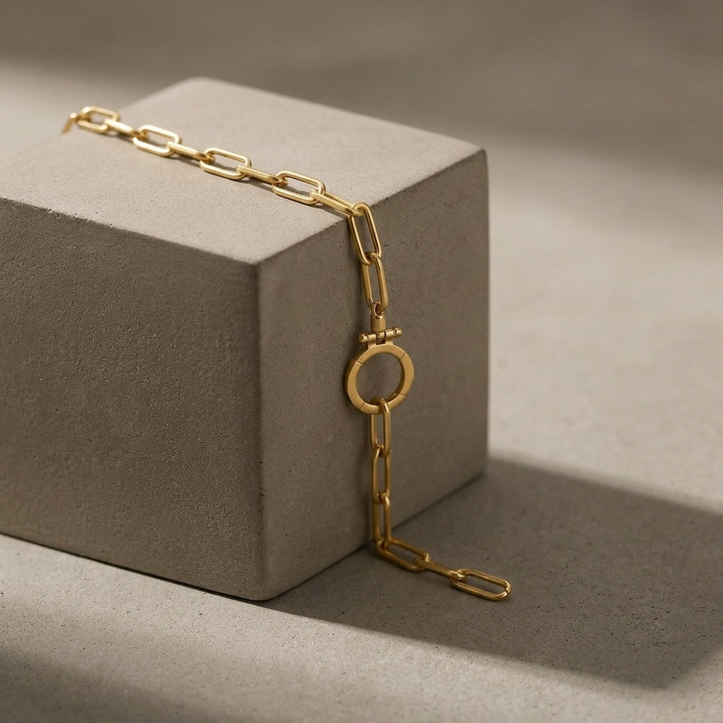 Gold Polished Paperclip Link Minimalist Chain Bracelet