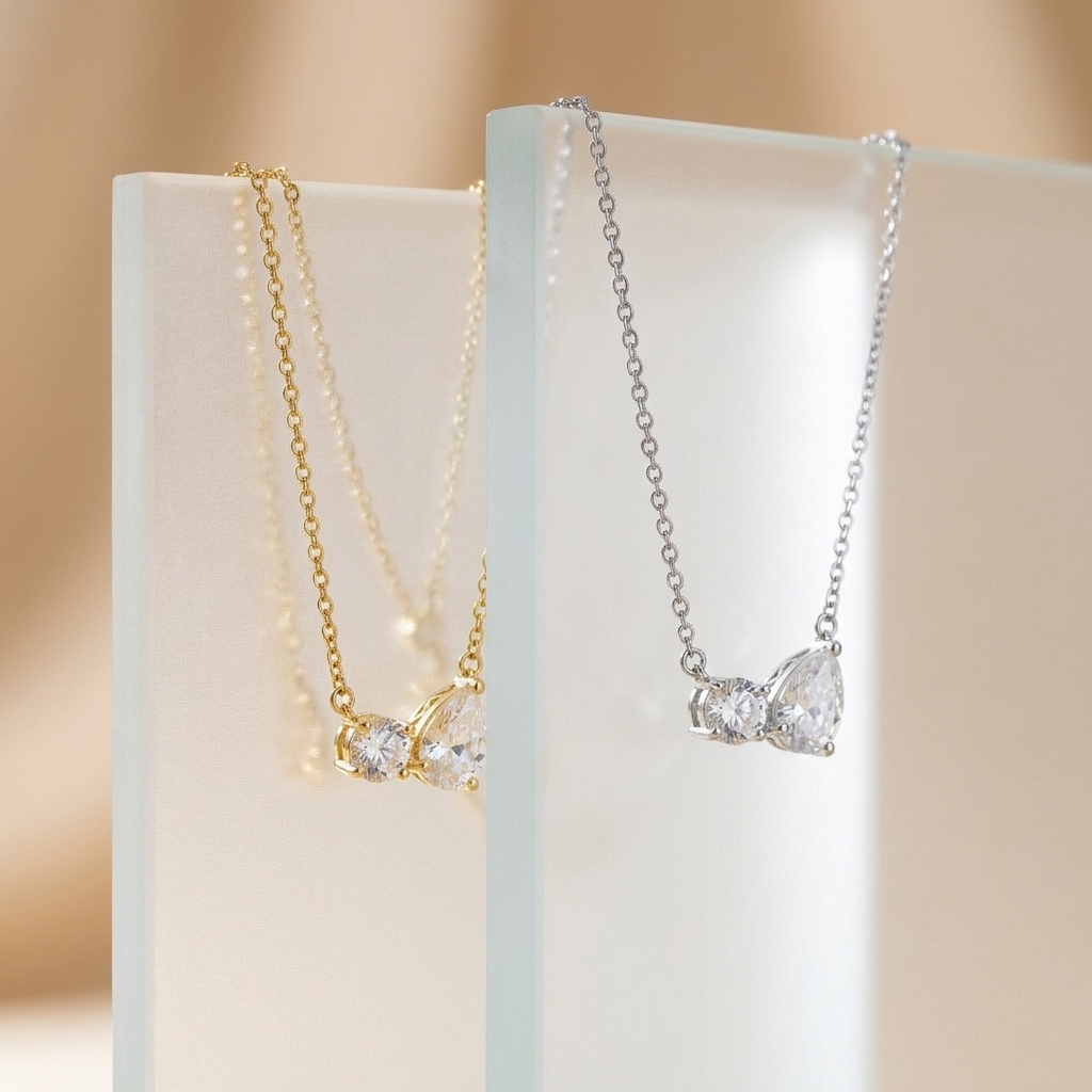 Gold Toi Et Moi Emerald Pear Necklace