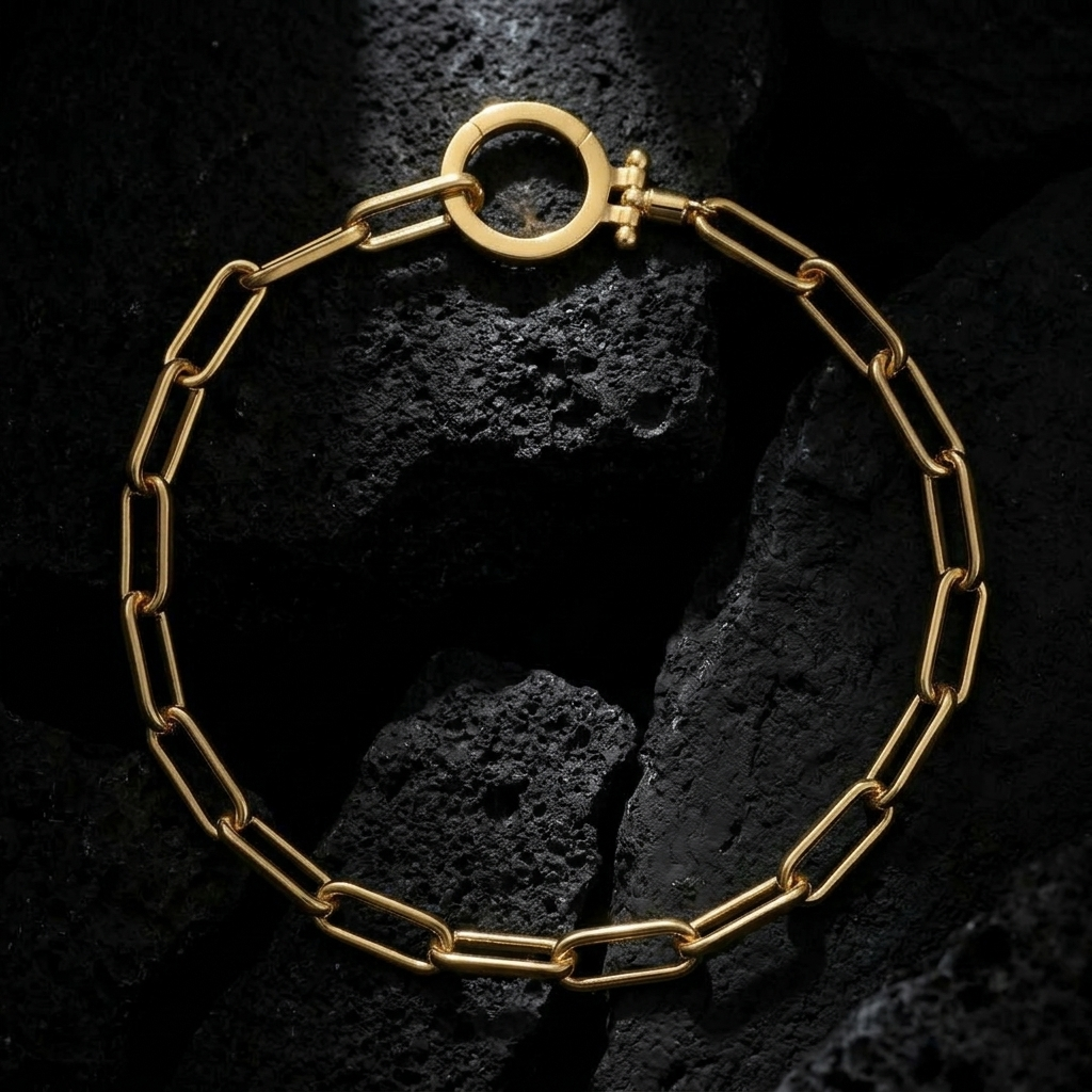 Gold Polished Paperclip Link Minimalist Chain Bracelet