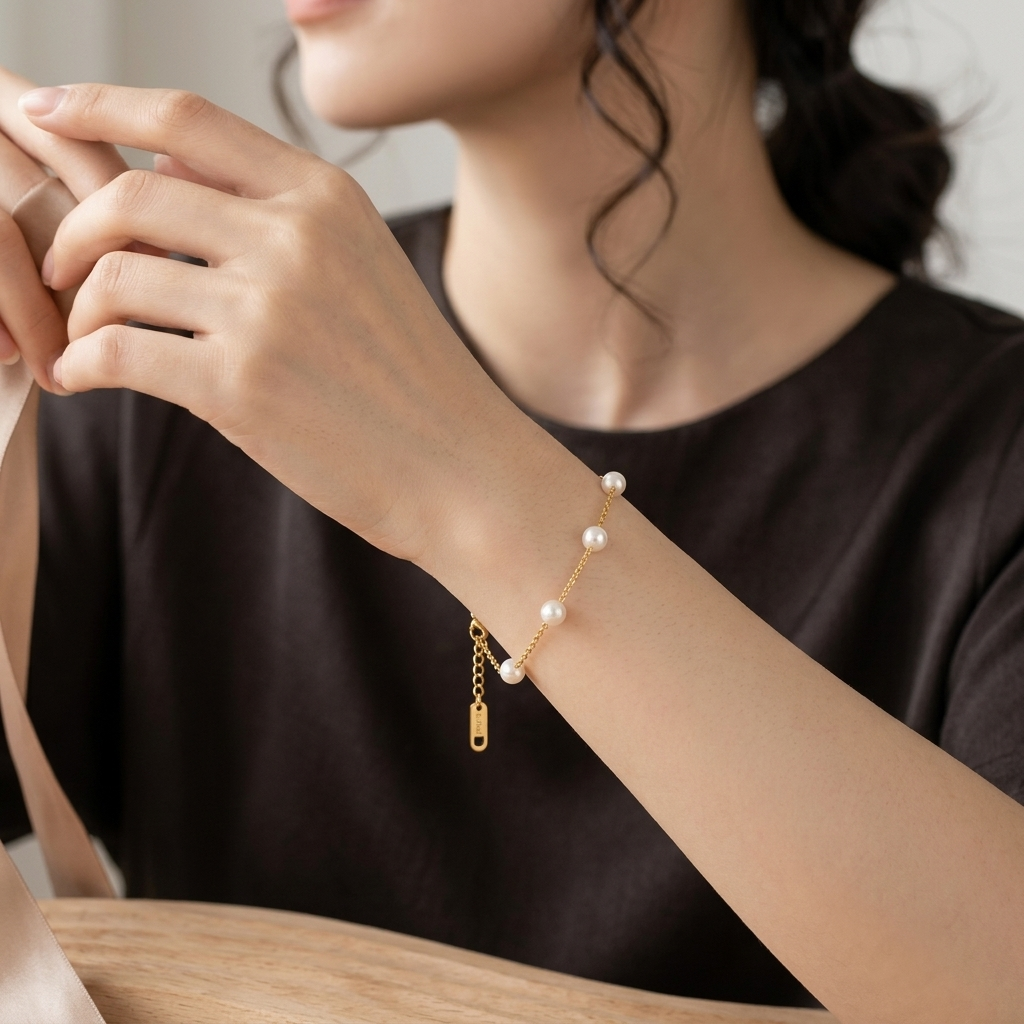 Gold Dainty Mother of Pearl Beaded Bracelet