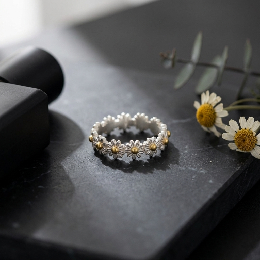 Sunflower Spinning Fidget Crystal Statement Ring