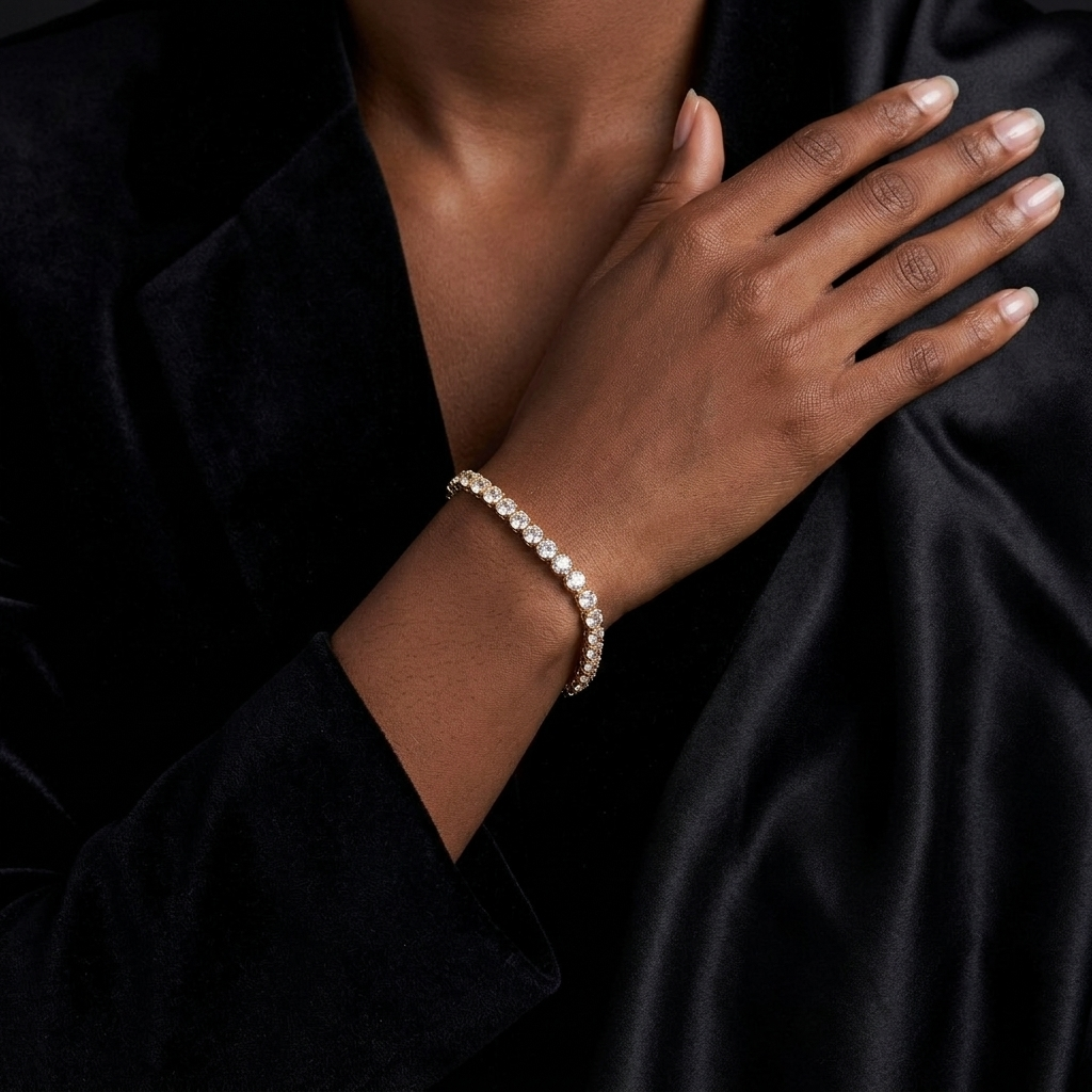 Silver Round Cut Sparkling Crystal Tennis Bracelet