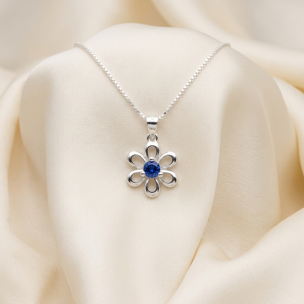 Silver Birthstone Floral Cluster Pendant Necklace