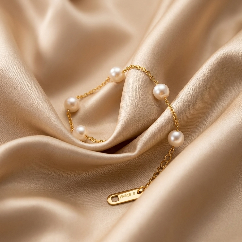 Gold Dainty Mother of Pearl Beaded Bracelet
