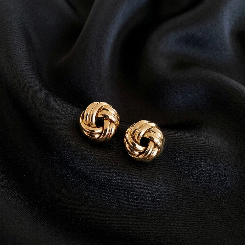 Gold Love Knot Statement Stud Earrings