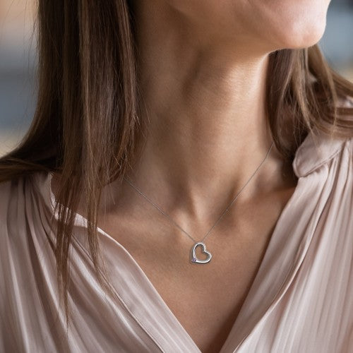 Floating Puffy Heart Pendant with 2 Birthstones