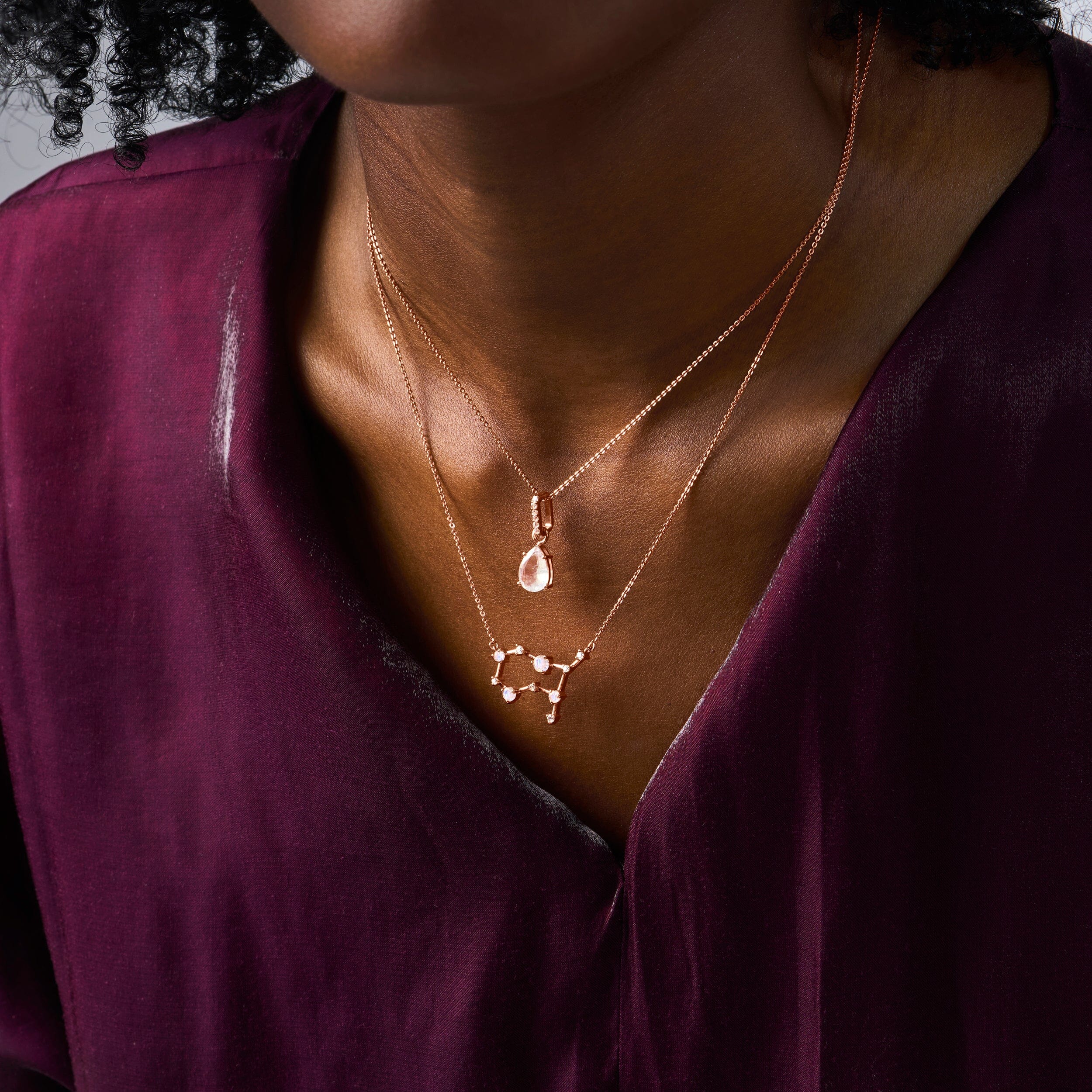 Moonstone Necklace Sway Stacked Rose Gold