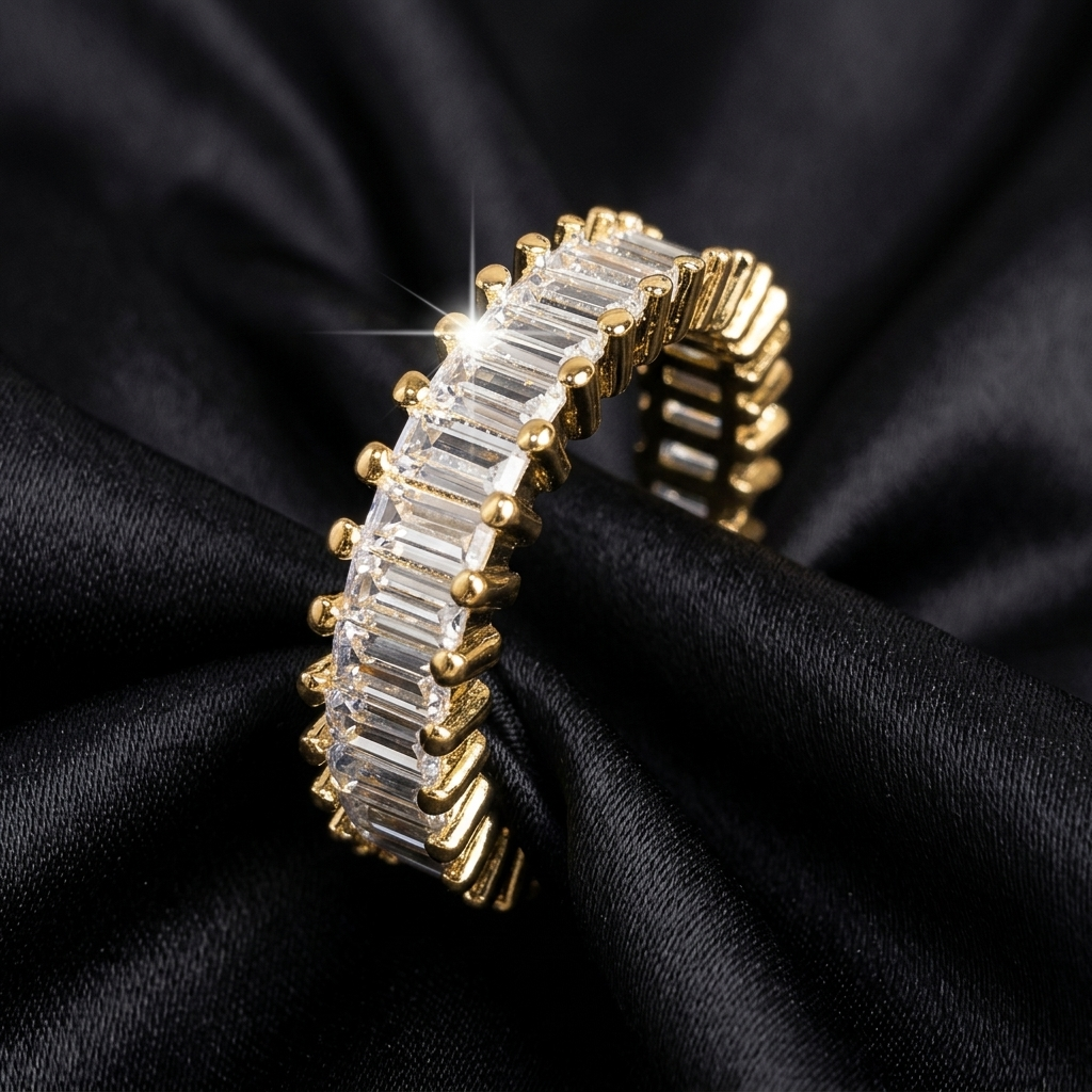 Gold Double Row Crystal Eternity Band Ring