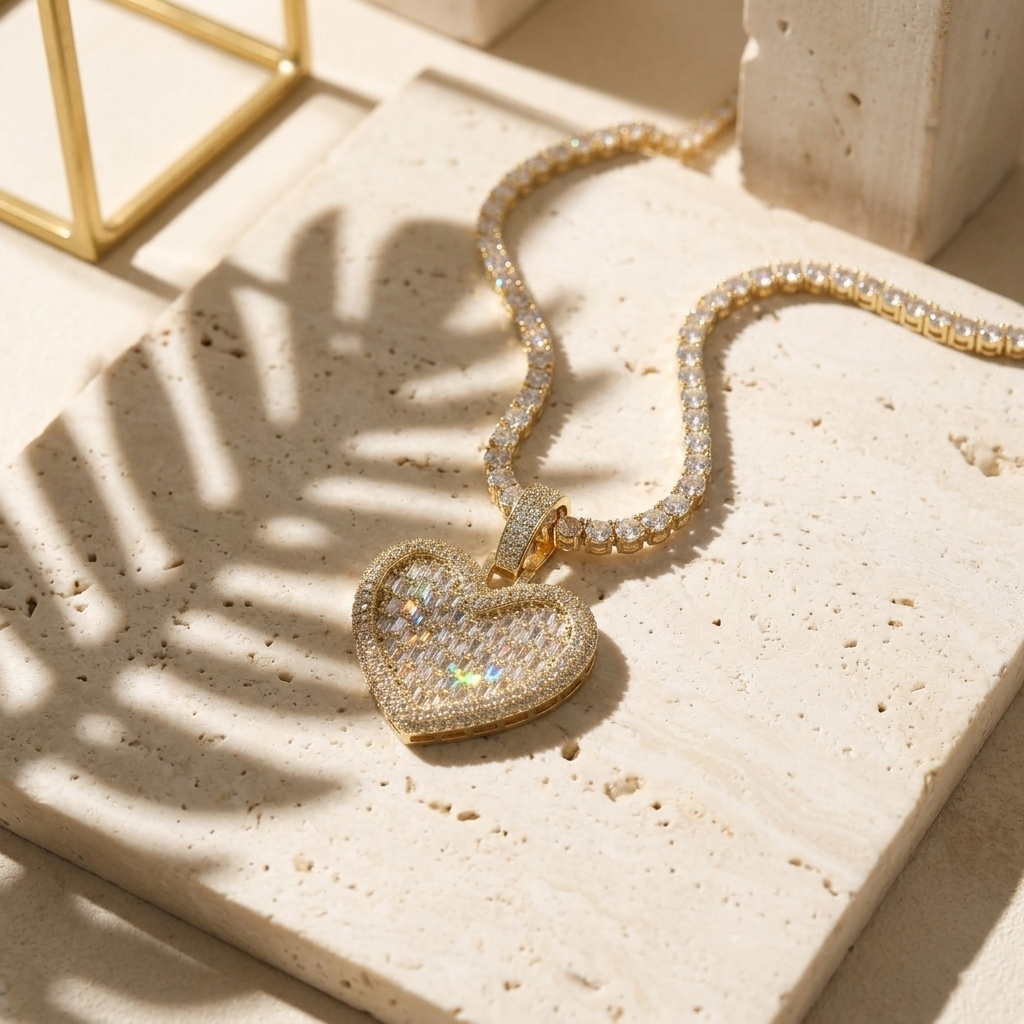 Baguette Heart Pendant Necklace