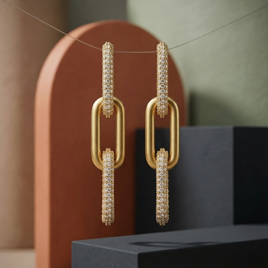 Interlocking Half Pave Drop Earrings