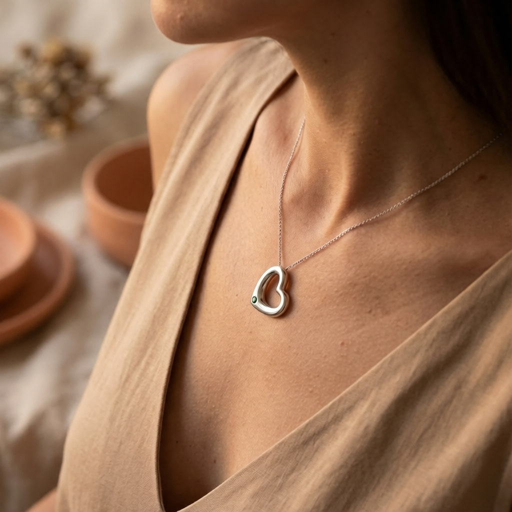 Floating Puffy Heart Birthstone Pendant