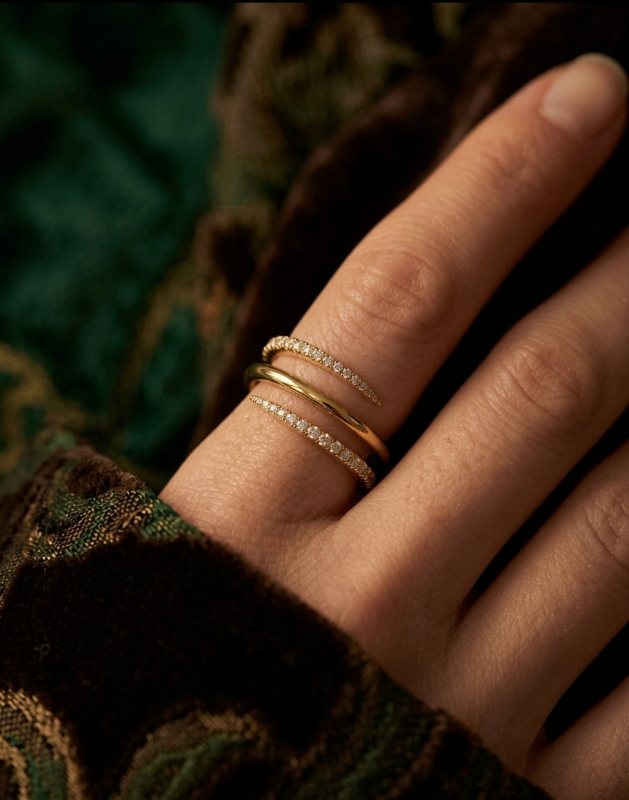 Gold Triple Row Open Claw Statement Ring