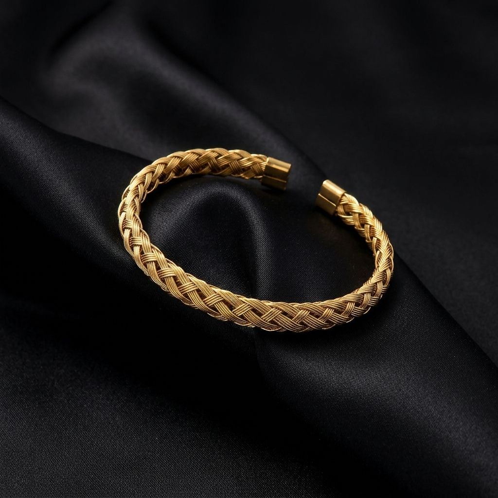 Gold Textured Bamboo Section Stackable Bangle Bracelet