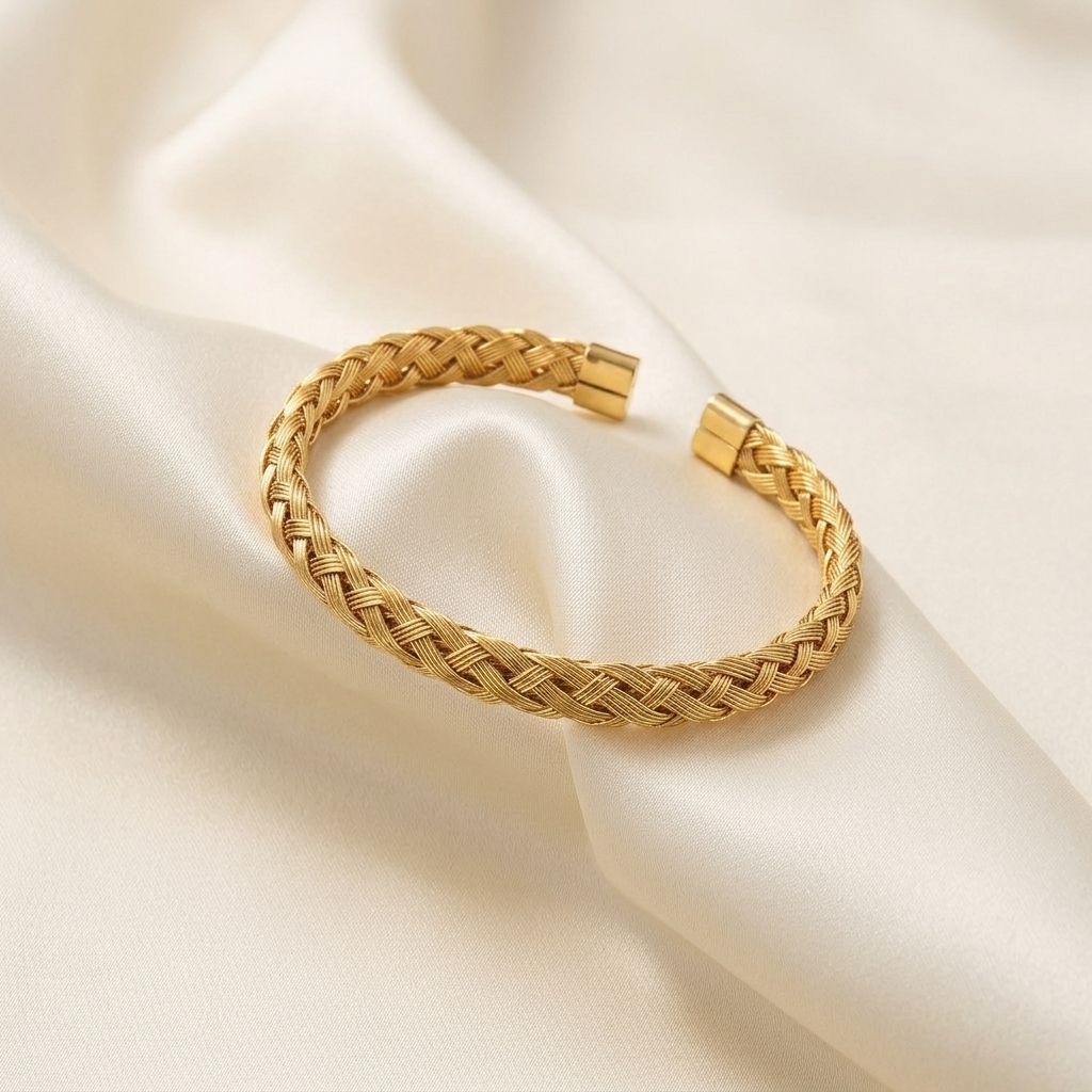Gold Textured Bamboo Section Stackable Bangle Bracelet