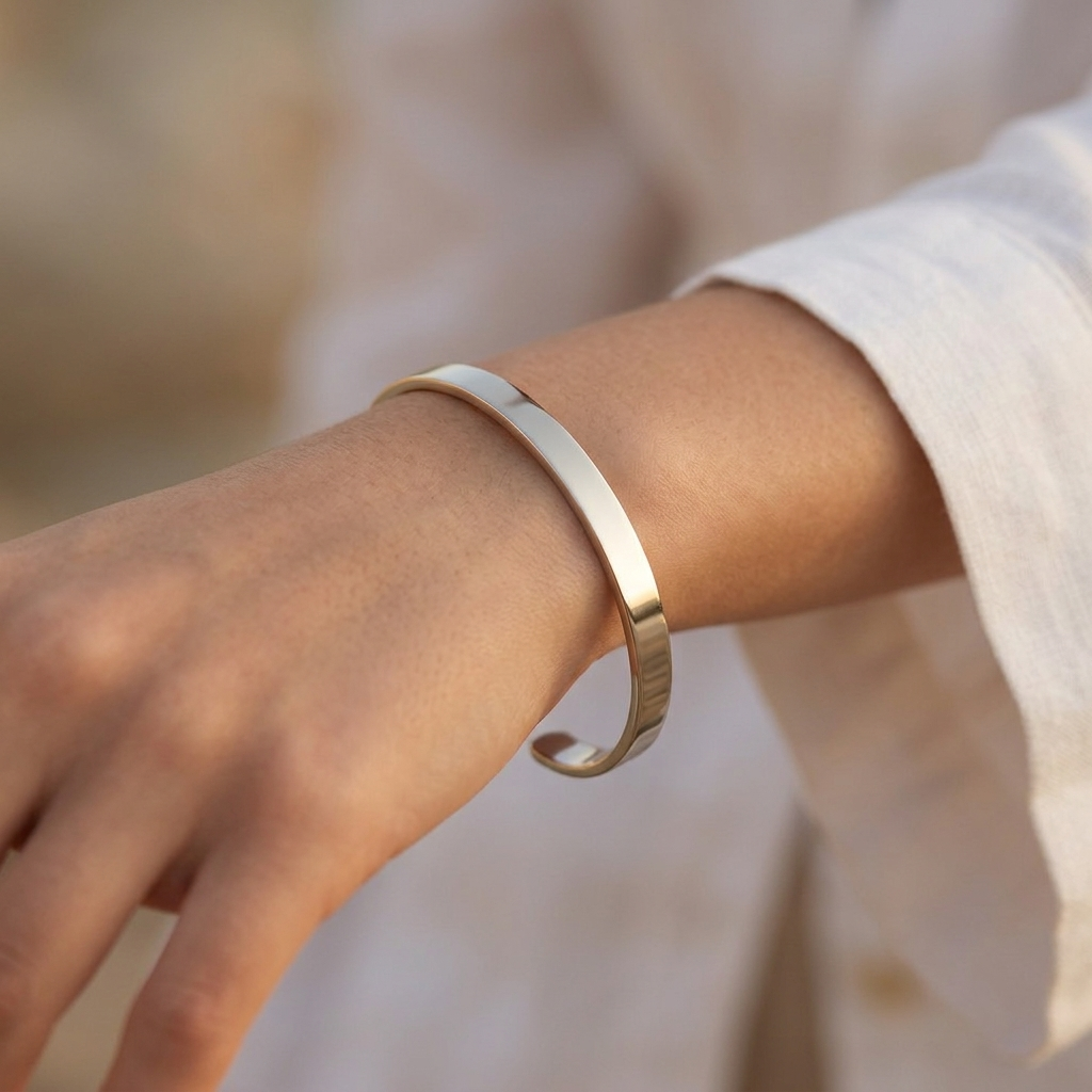 Gold High Polish Wide Statement Cuff Bracelet