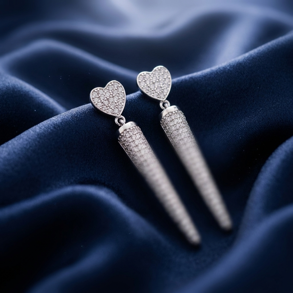 Crystal Pave Heart Linear Tapered Dangle Earrings
