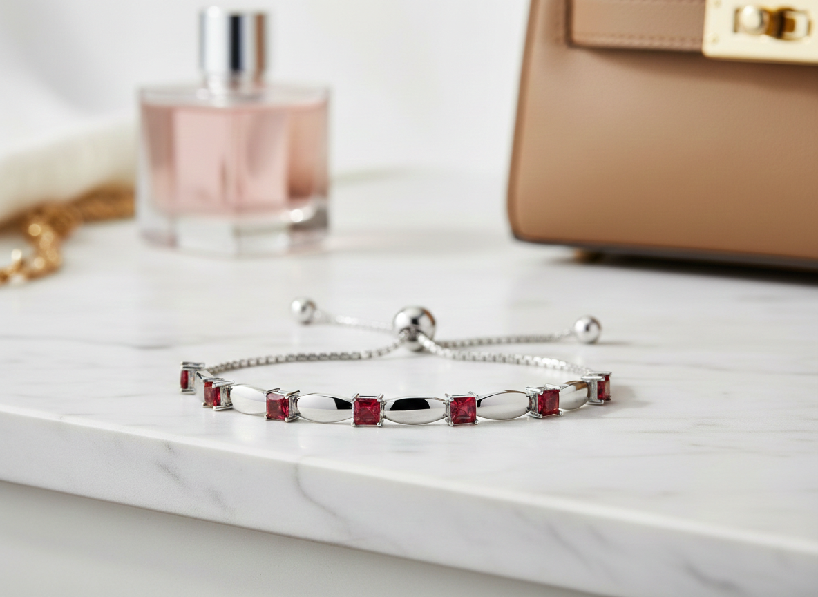 Silver Birthstone Crystal Adjustable Bolero Bracelet