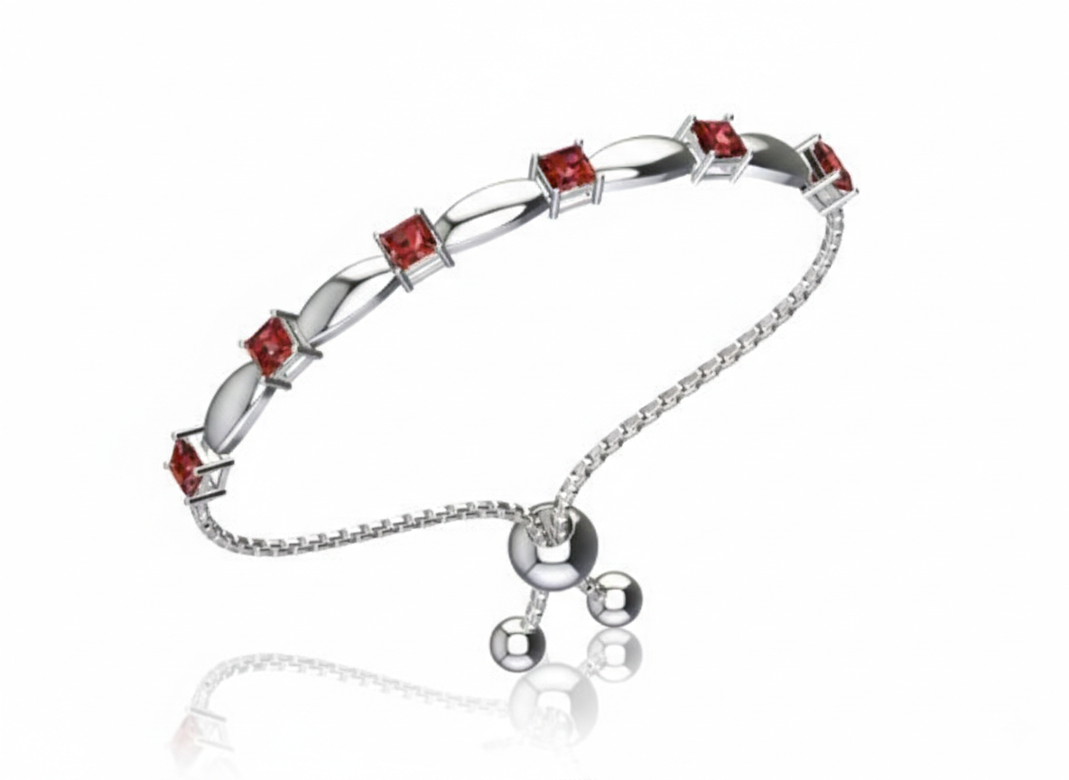 Silver Birthstone Crystal Adjustable Bolero Bracelet