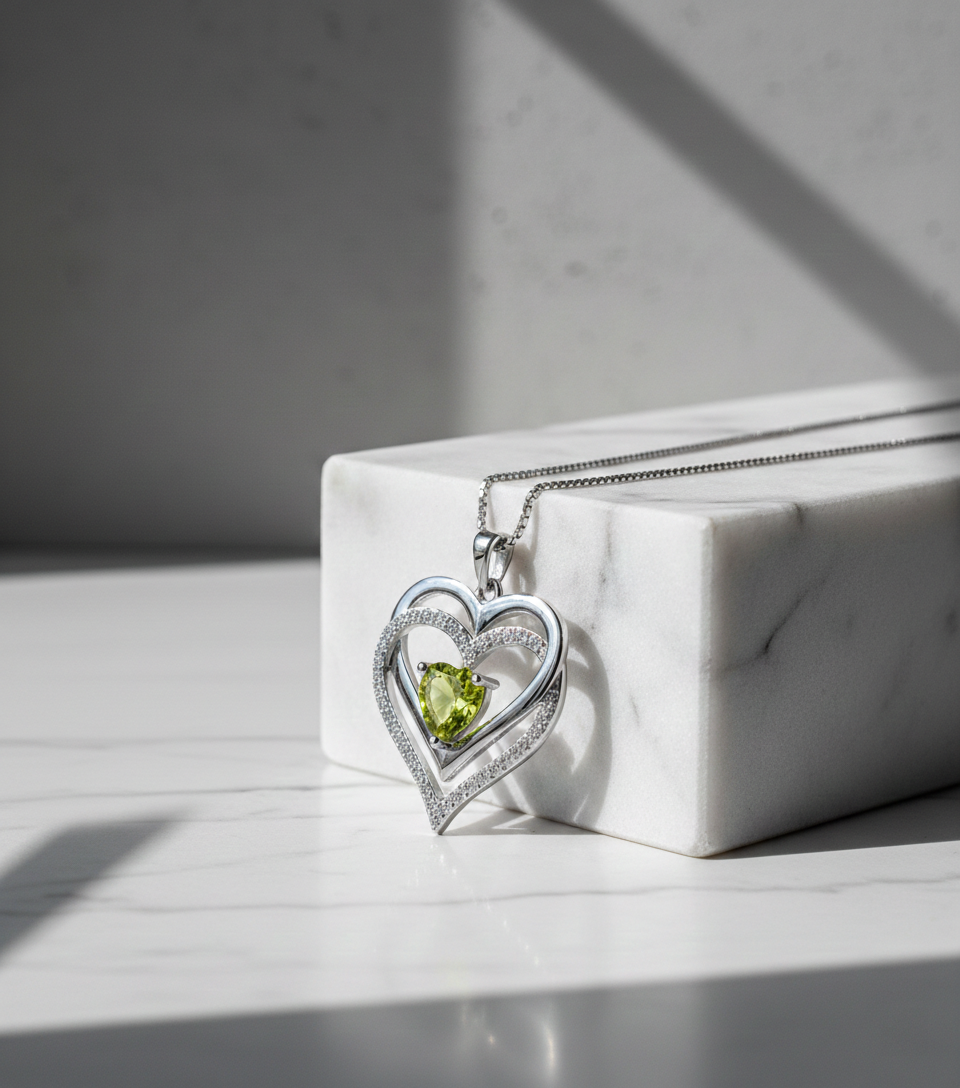 Silver Birthstone Crystal Heart Shaped Pendant Necklace
