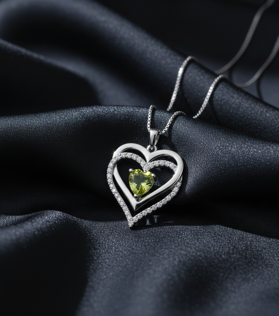 Silver Birthstone Crystal Heart Shaped Pendant Necklace