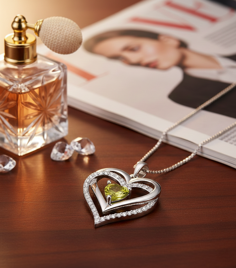 Silver Birthstone Crystal Heart Shaped Pendant Necklace