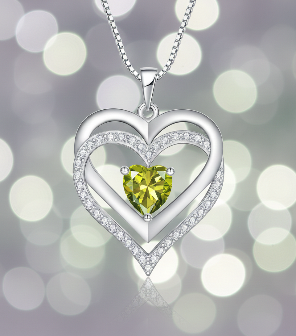 Silver Birthstone Crystal Heart Shaped Pendant Necklace