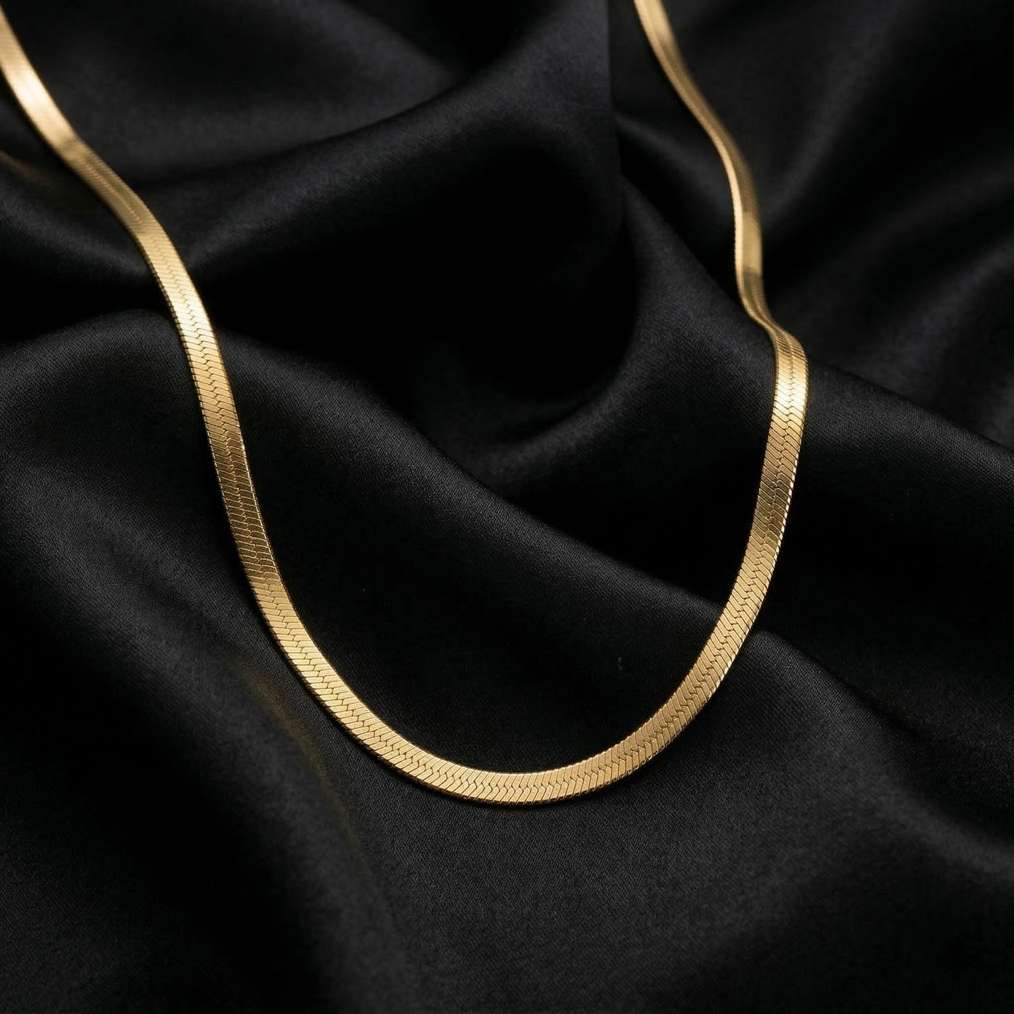 Gold Wide Herringbone Flat Snake Necklace