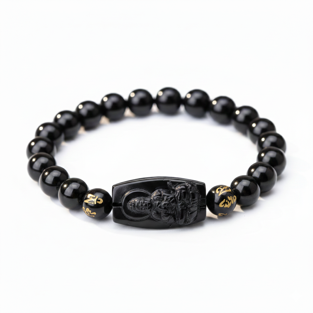 Natural Black Obsidian Buddha Beaded Healing Bracelet