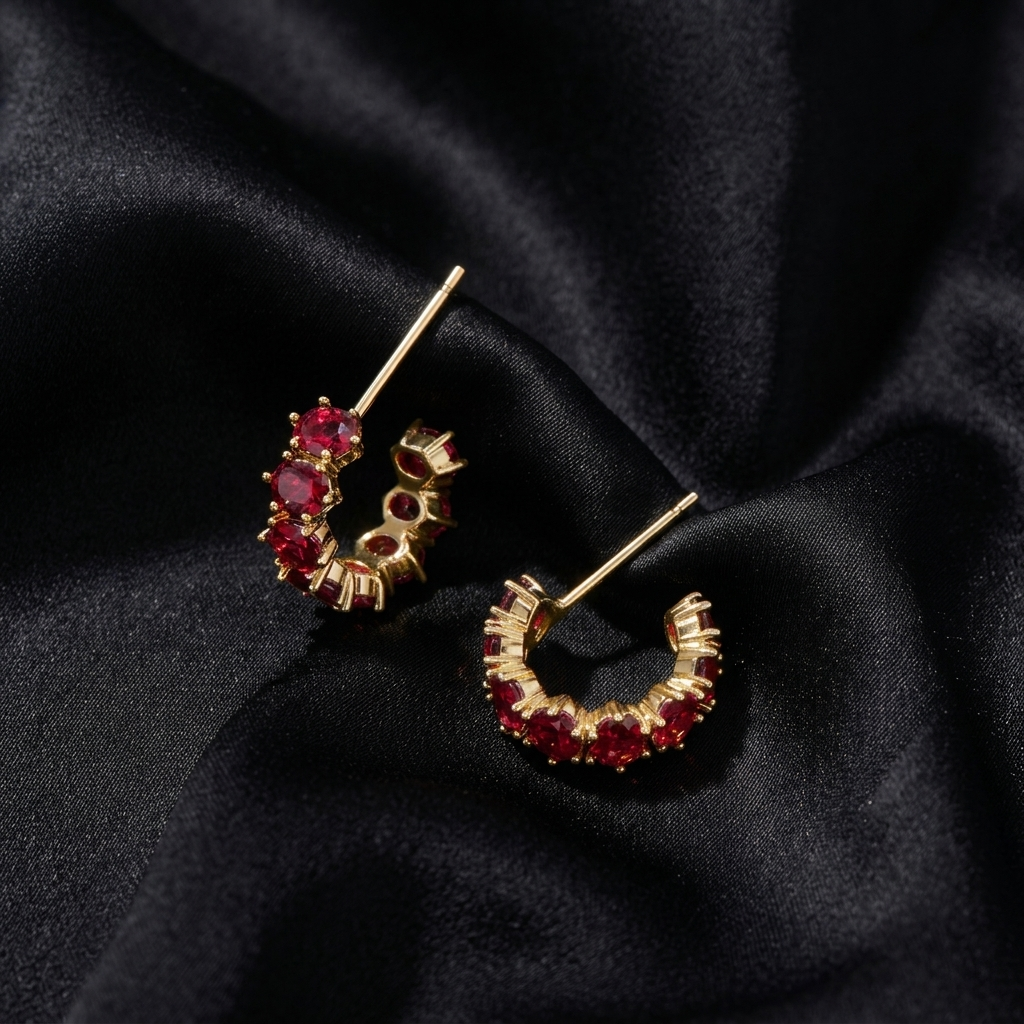 Gold Birthstone Crystal Half Hoop Pave Earrings