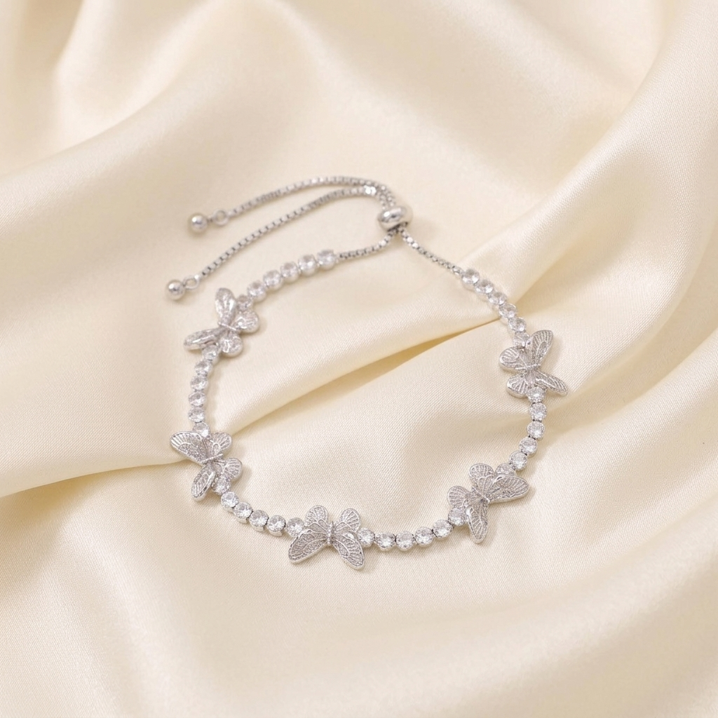 Silver Crystal Butterfly Iced Out Tennis Bracelet