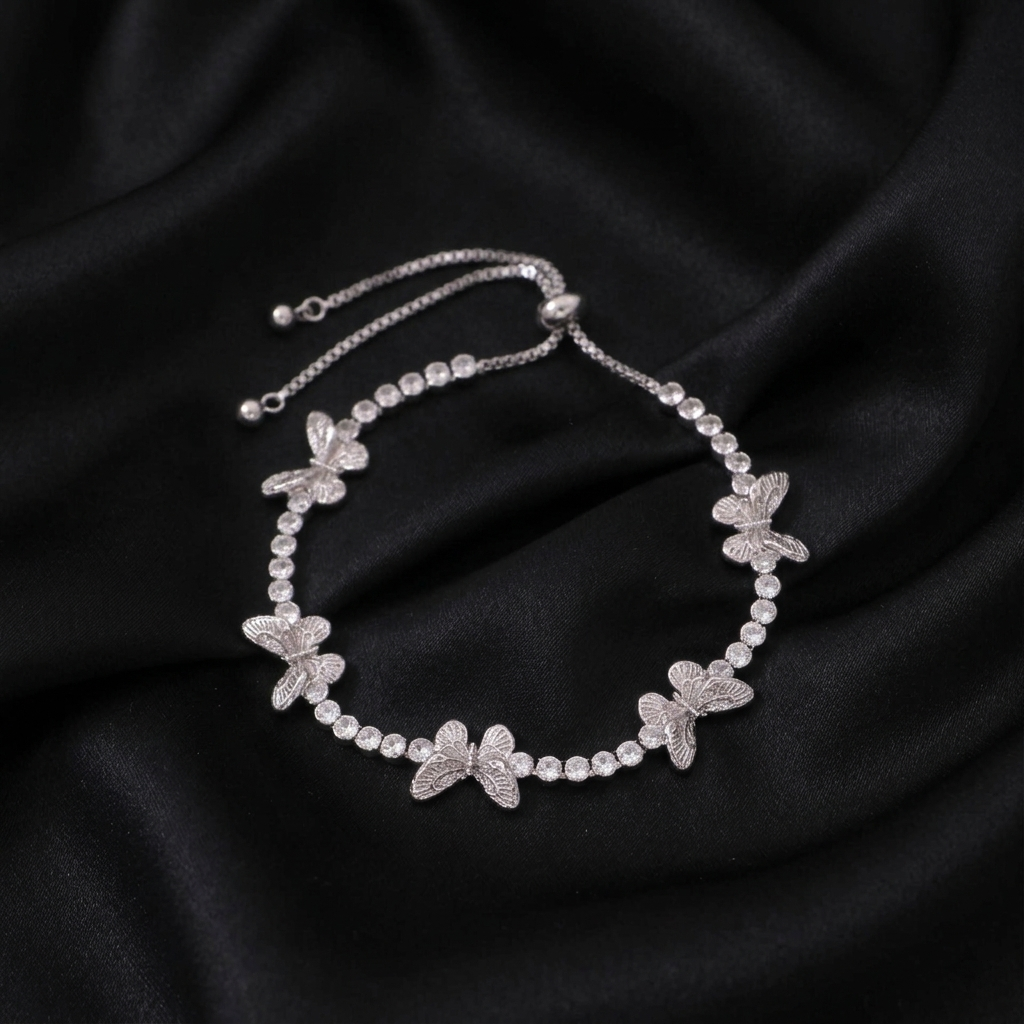 Silver Crystal Butterfly Iced Out Tennis Bracelet