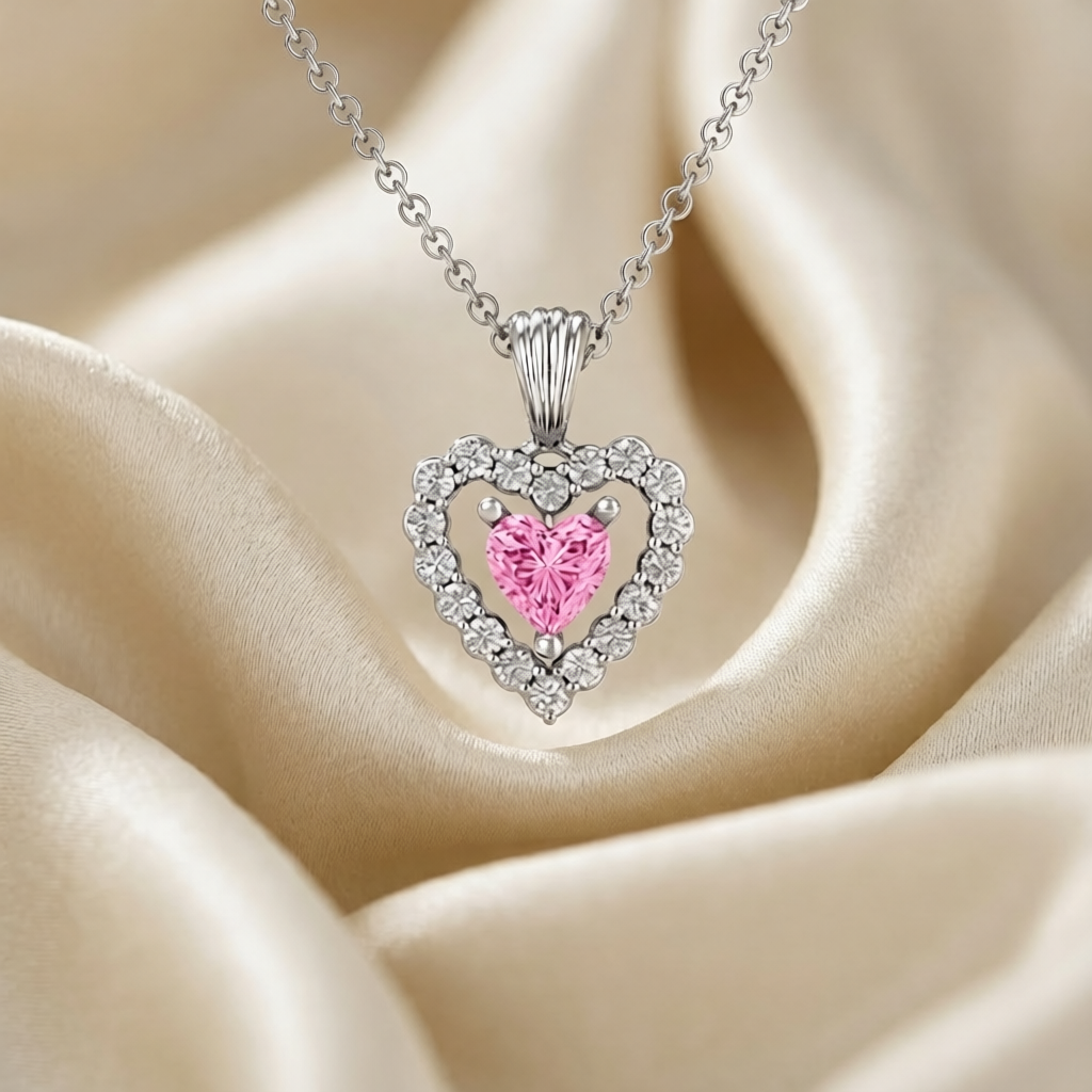 Heart in Heart Halo Birthstone Pendant