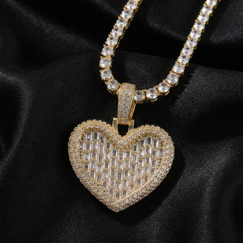 Baguette Heart Pendant Necklace