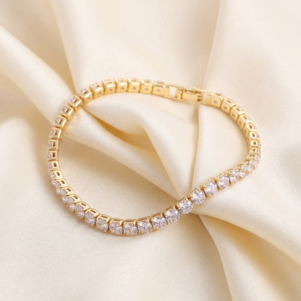Silver Sapphire Blue Crystal Linked Tennis Bracelet