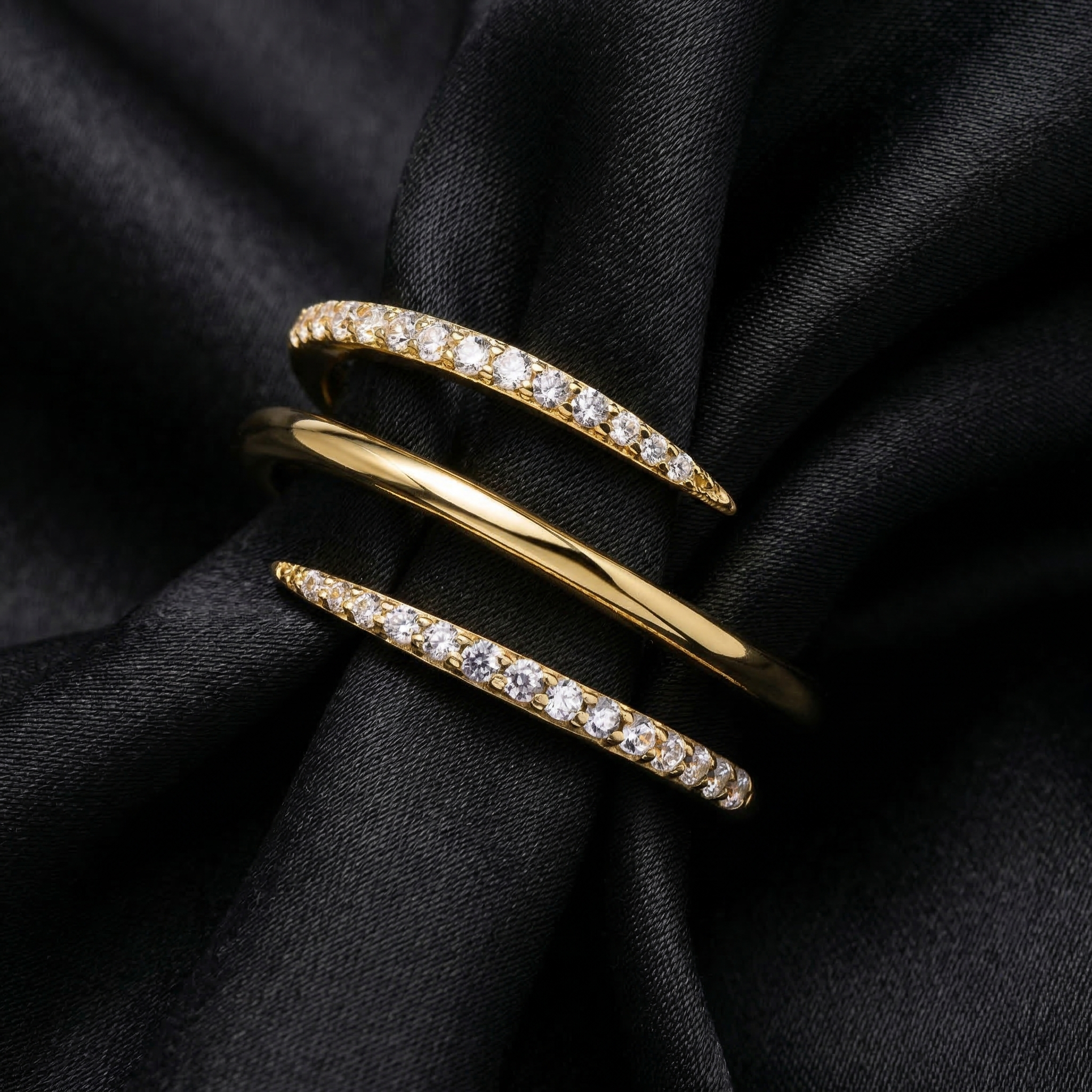 Gold Triple Row Open Claw Statement Ring