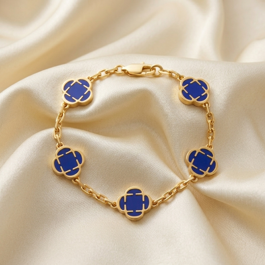 Gold Mother of Pearl Clover Station Bracelet