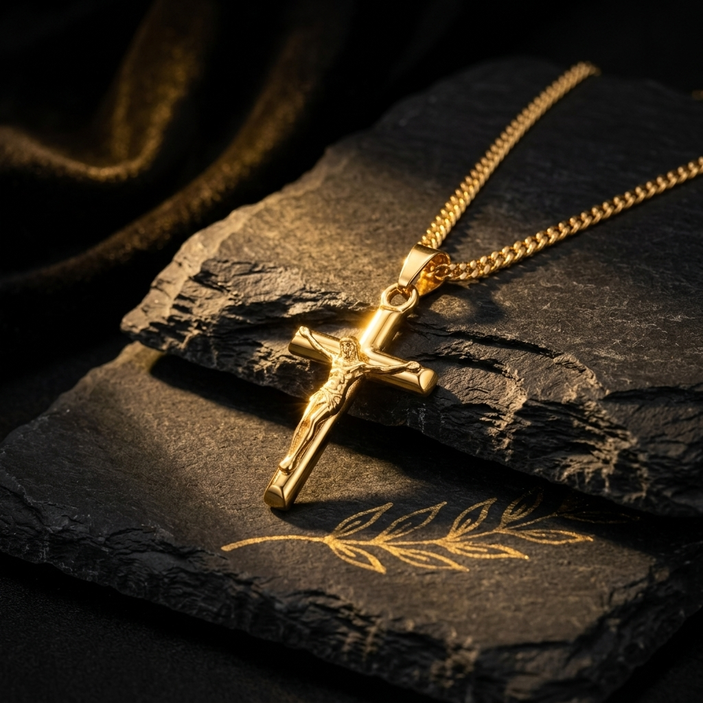 Gold Classic Crucifix Cross Pendant Necklace