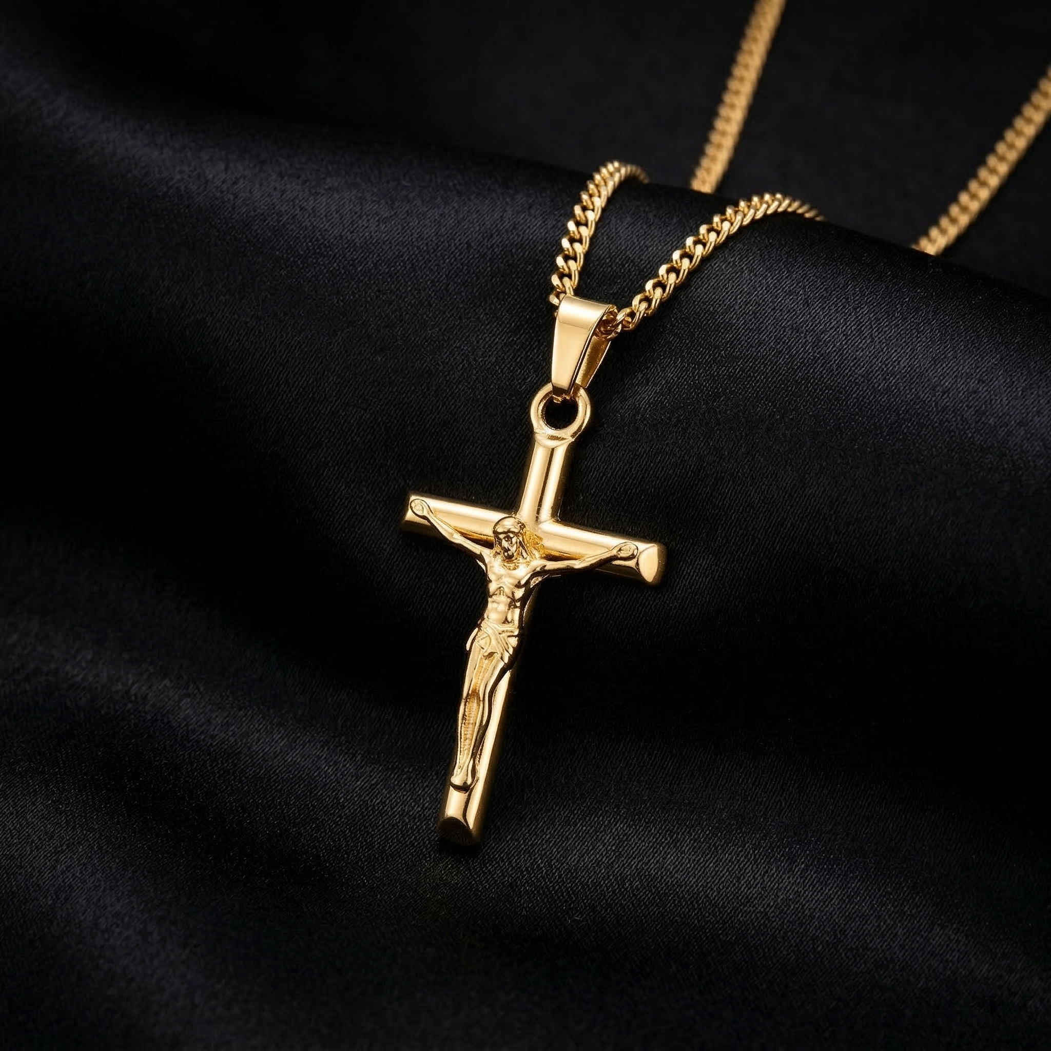 Gold Classic Crucifix Cross Pendant Necklace