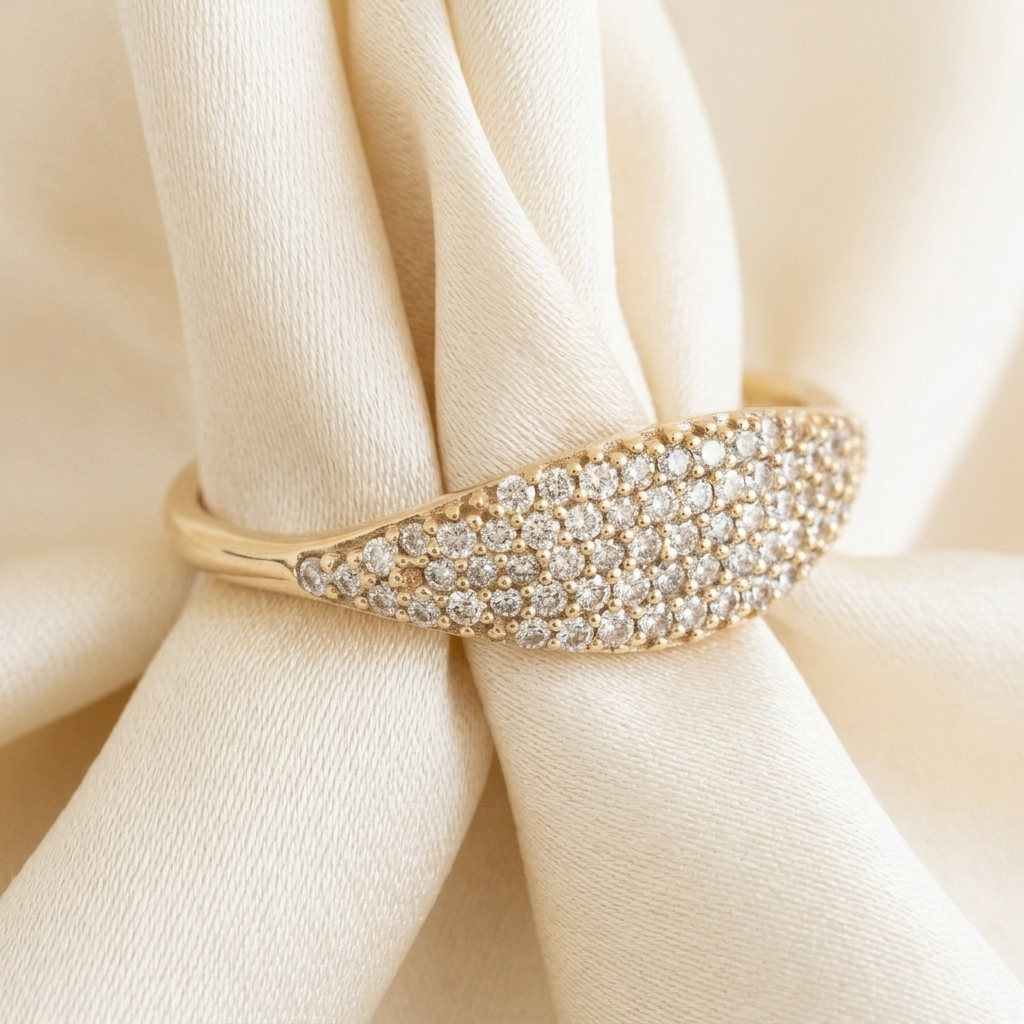 Gold Slim Pave Crystal Oval Signet Ring