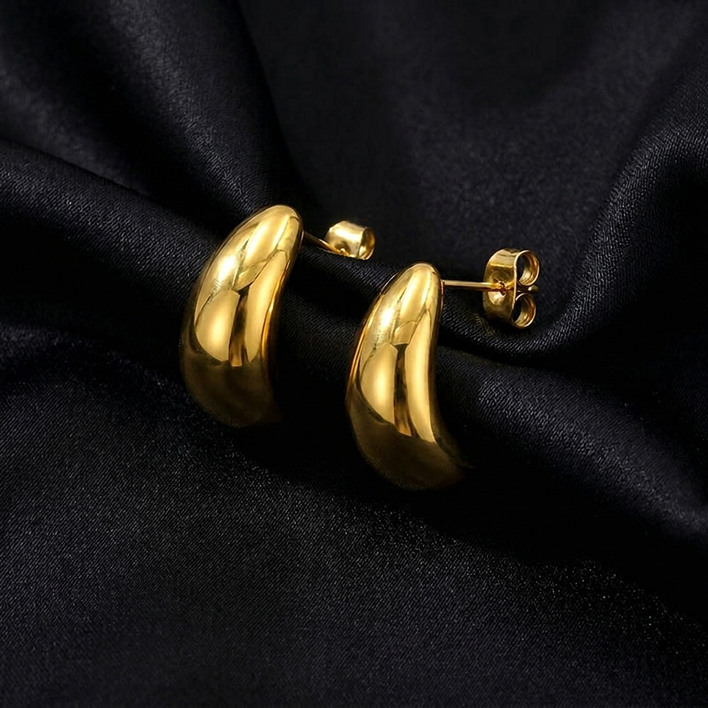 Gold Chunky Dome Teardrop Stud Earrings