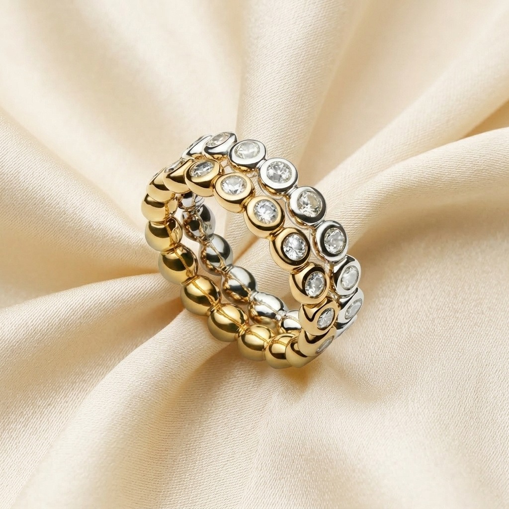 Gold Sparkling Crystal Tennis Eternity Stacking Ring