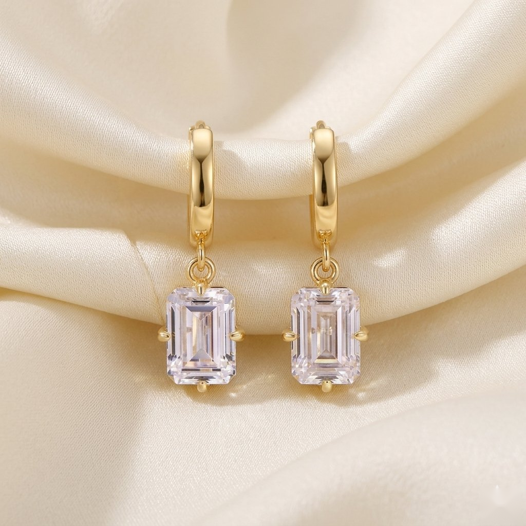 Emerald-Cut Drop Huggie Hoops Earrings