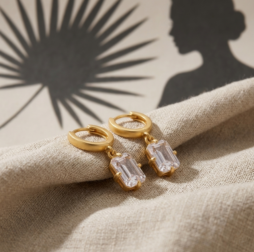 Emerald-Cut Drop Huggie Hoops Earrings